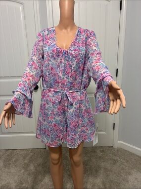 Sheer Floral Tie-Waist Robe Cover-Up in Pink & Blue by in bloom by jonquil.
